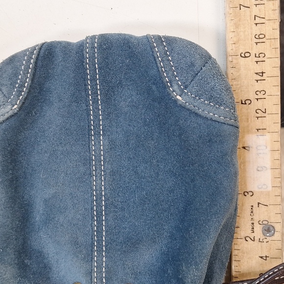 Soho Vintage # 7128 Coach coin Purse Wristlet.  Blue Suede Drawstring Bag - Picture 3 of 4